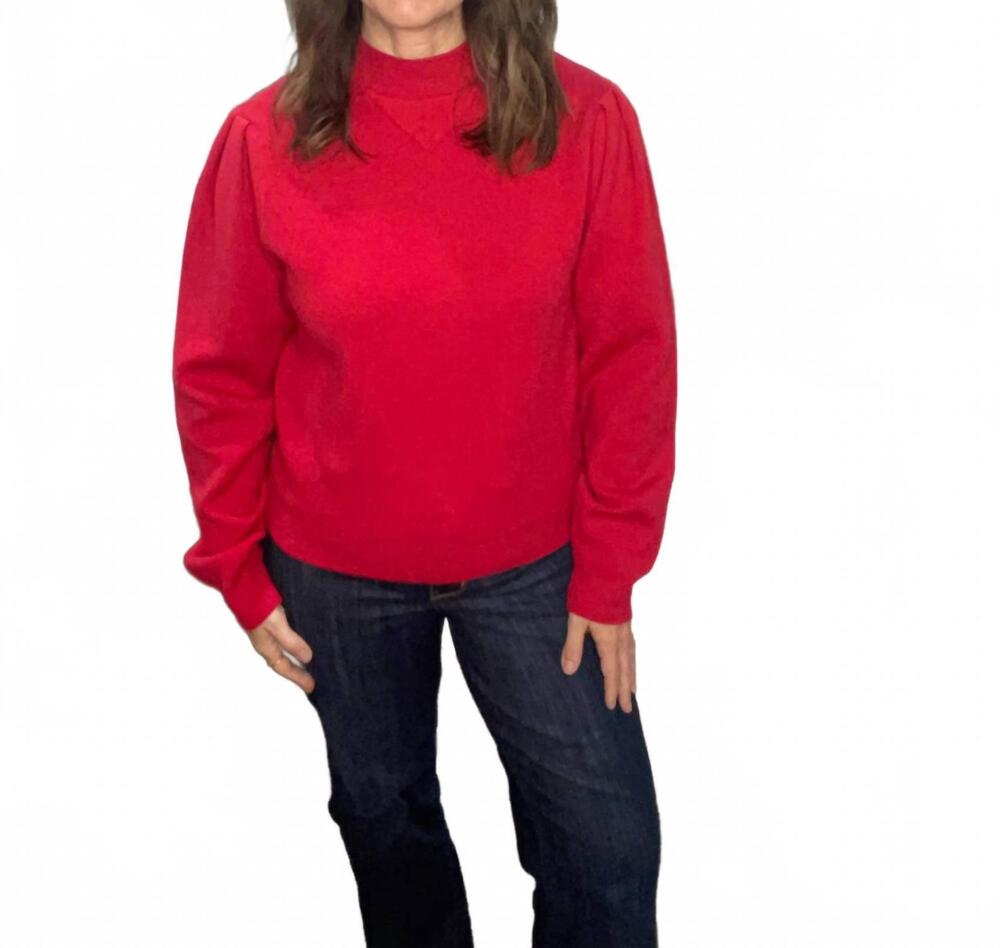 NEW &MERCI mock neck puff sleeve sweater in red